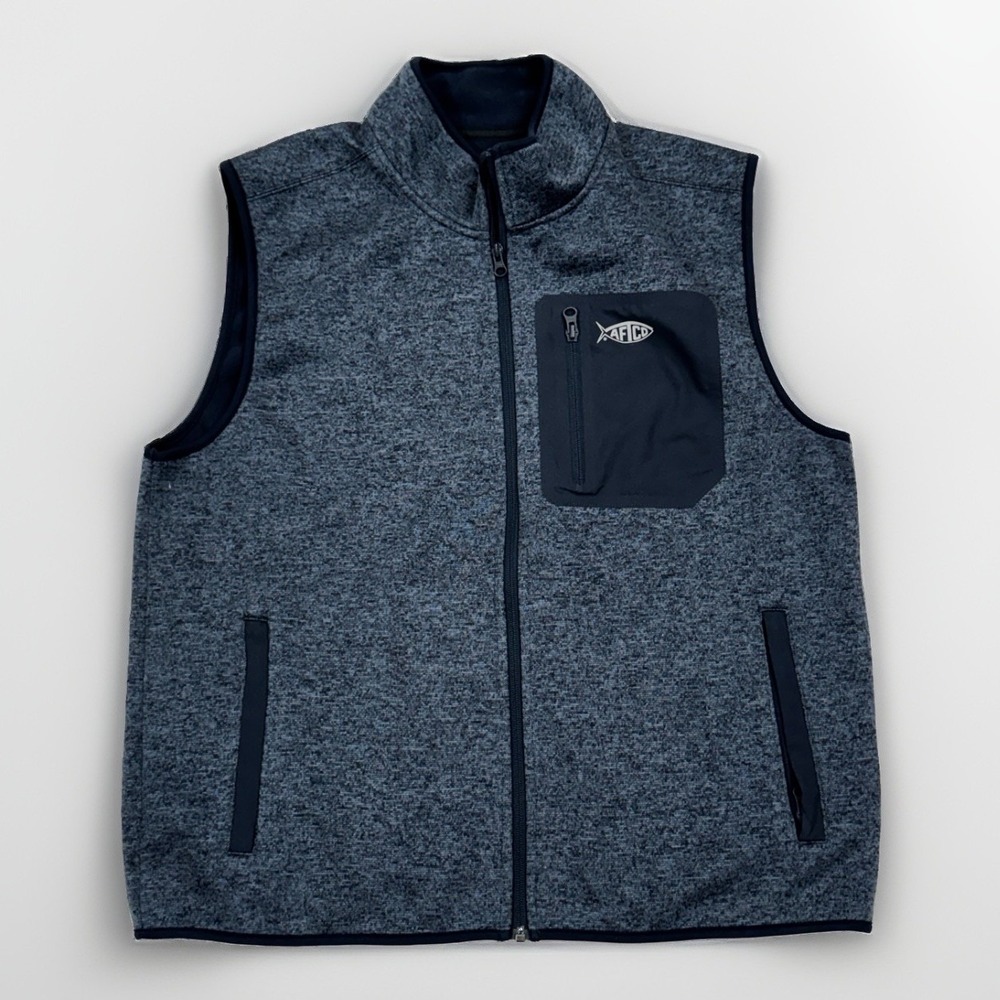 AFTCO Vest Full Zip Vest Men Large Blue Fishing Outdoor Lightweight